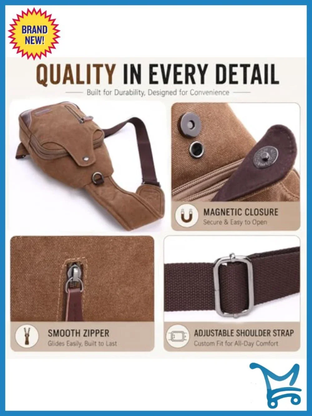 Canvas Sling Bag Crossbody Chest Bag Casual Daypack Rucksack with Adjustable